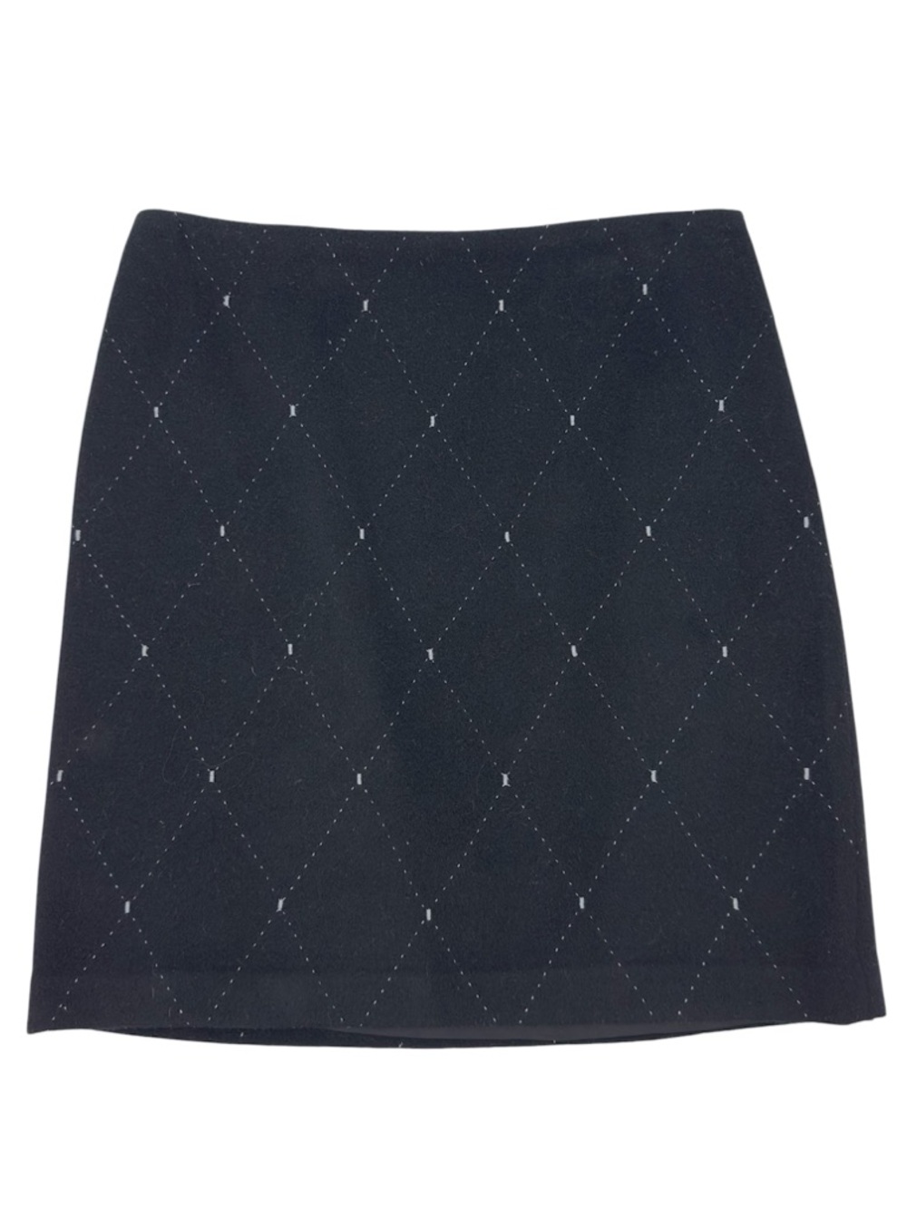 J McLaughlin Cashmere Wool Skirt Size 4 Black Argyle Diamond Office Quiet Luxury